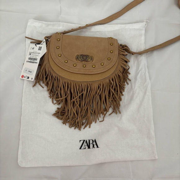 NEW Zara Suede Fringe Crossbody Bag - Picture 1 of 6